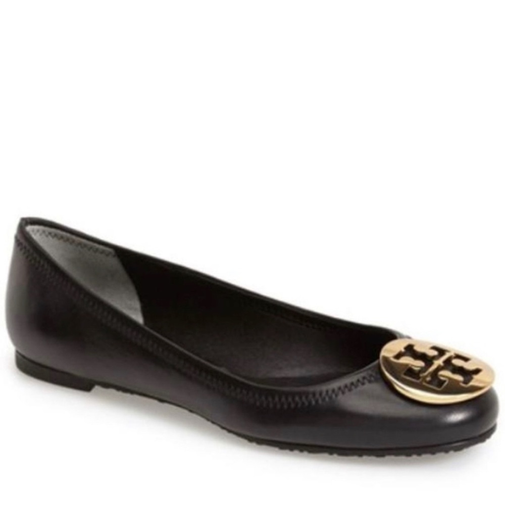 Black Tory Burch Reva Flat w/ Gold Medallion